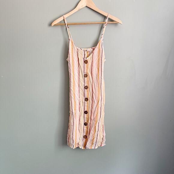 Billabong sundress striped button front mini dress pink medium - Picture 1 of 5